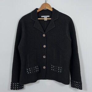 Vintage Carroll Reed Wool Cardigan‎ Jacket Sweater Women Small Boucle Embroidery